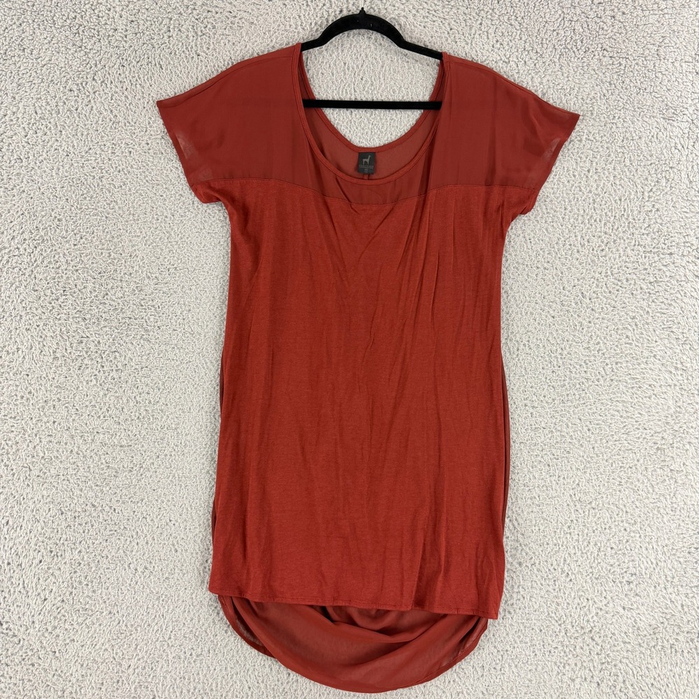 Peruvian Connection Tunic Womens XS Rust Orange Sheer Draped Mixed Media Shirt